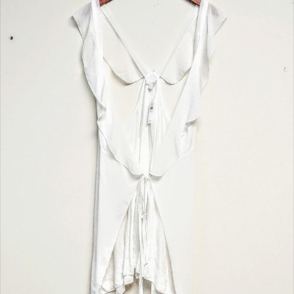 Don't Ask Why Tops - Don't Ask Why Sheer White Cover Up Dress Top w Tie